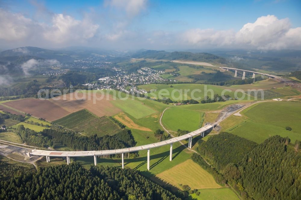 Nuttlar from the bird's eye view: New construction of the Highway - motorway bridge Talbruecke Schormecke of BAB A46 in Nuttlar in the state North Rhine-Westphalia, Germany