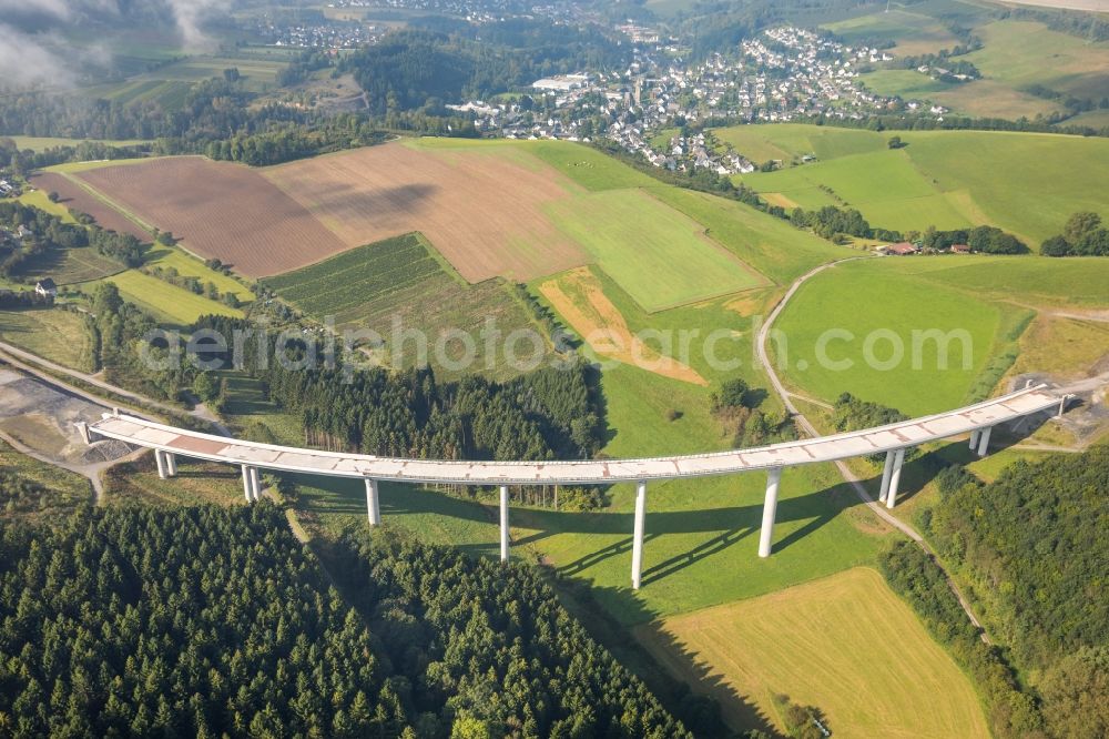 Aerial image Nuttlar - New construction of the Highway - motorway bridge Talbruecke Schormecke of BAB A46 in Nuttlar in the state North Rhine-Westphalia, Germany