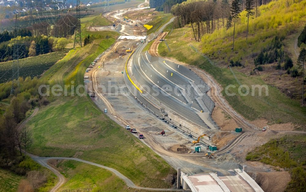 Bestwig from above - Construction site of the autobahn course of the BAB A46 in the district Ostwig in Bestwig in the state North Rhine-Westphalia