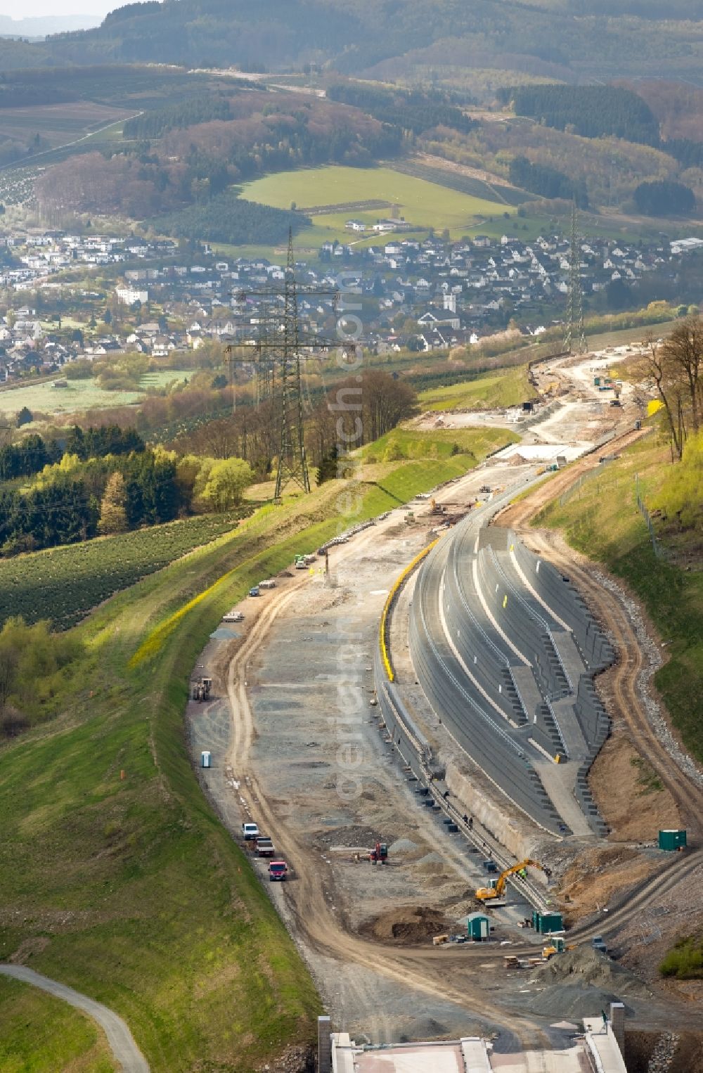 Aerial image Bestwig - Construction site of the autobahn course of the BAB A46 in the district Ostwig in Bestwig in the state North Rhine-Westphalia