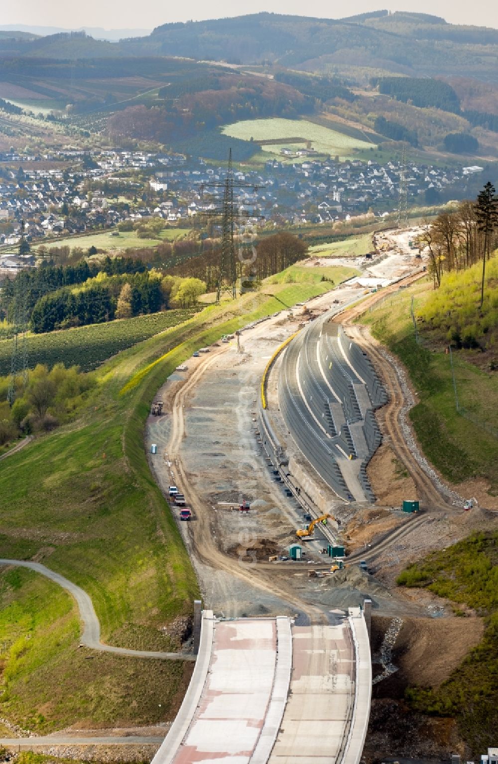 Aerial photograph Bestwig - Construction site of the autobahn course of the BAB A46 in the district Ostwig in Bestwig in the state North Rhine-Westphalia