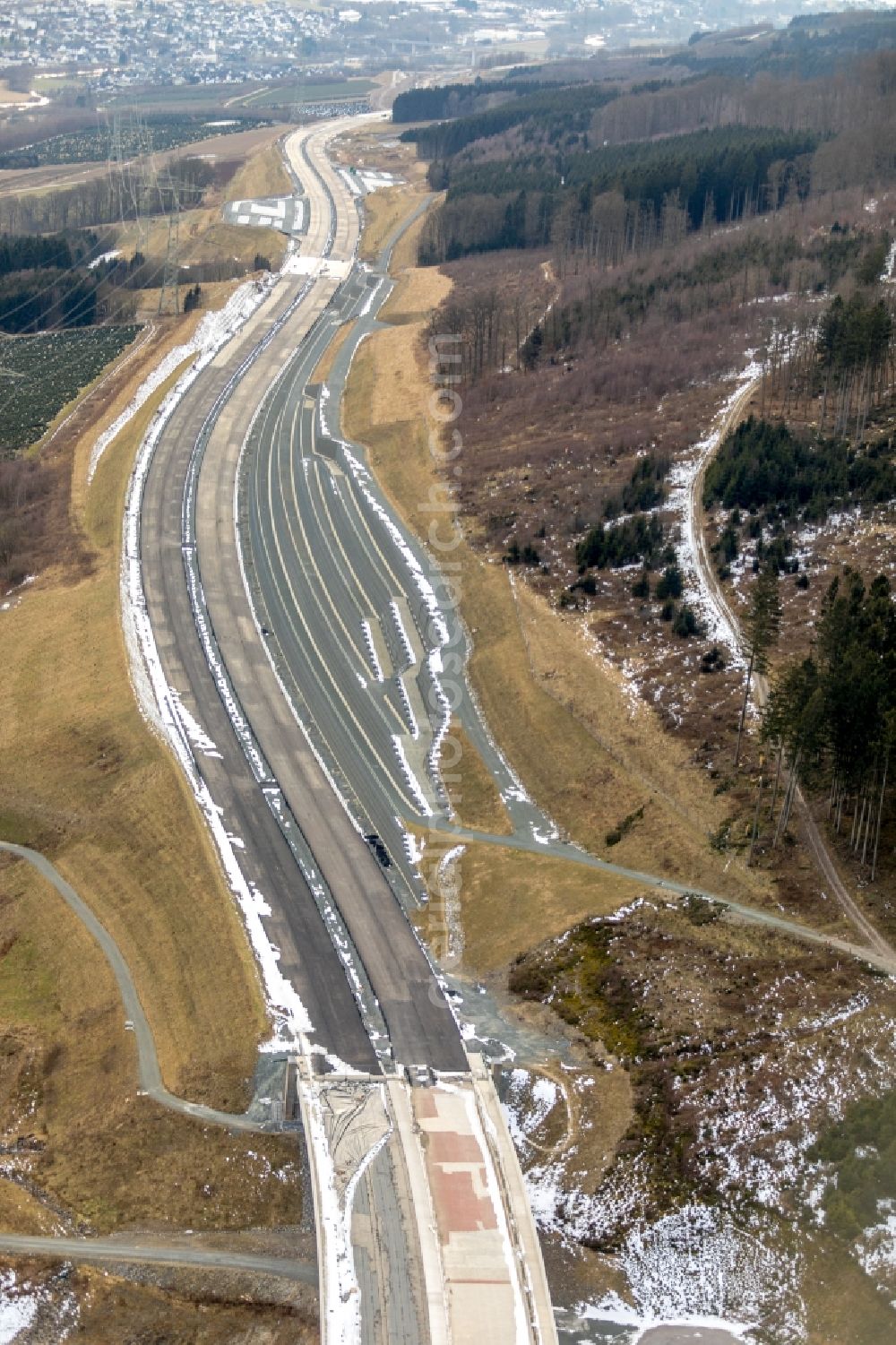 Bestwig from above - Construction site of the autobahn course of the BAB A46 in the district Ostwig in Bestwig in the state North Rhine-Westphalia