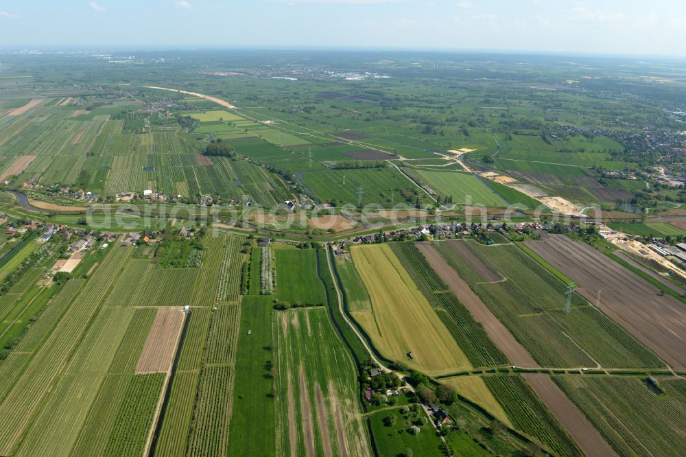 Aerial image Buxtehude - Construction site for new construction on the motorway route of the motorway A26 exit in the district Eilendorf in Buxtehude in the state of Lower Saxony, Germany