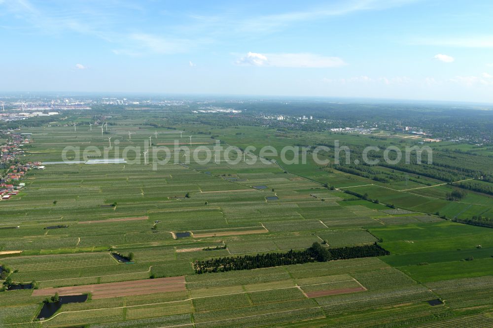 Buxtehude from above - Construction site for new construction on the motorway route of the motorway A26 exit in the district Eilendorf in Buxtehude in the state of Lower Saxony, Germany