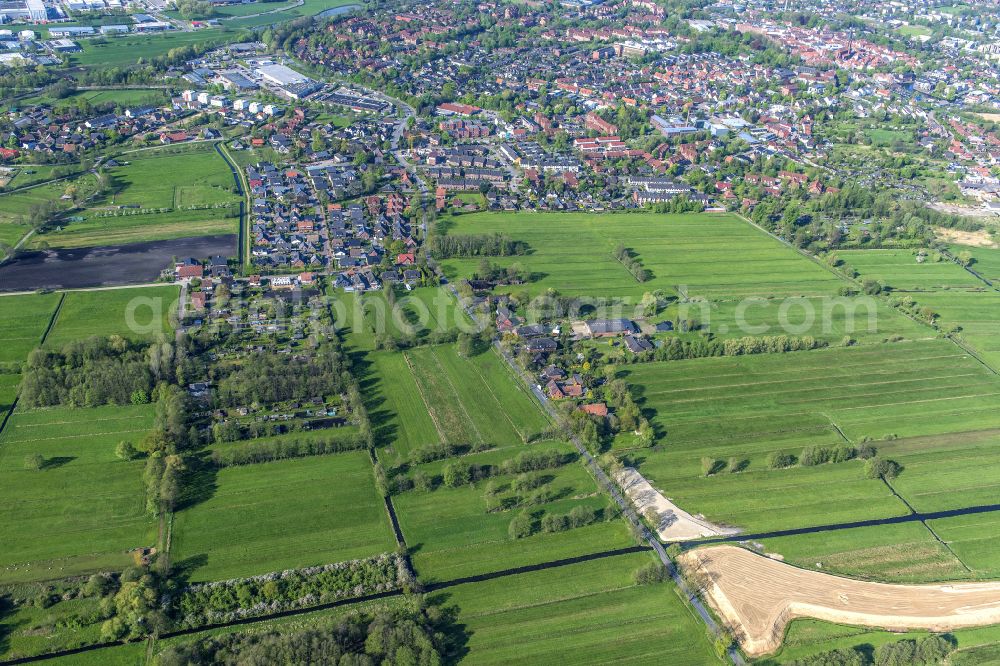 Aerial photograph Buxtehude - Construction site for new construction on the motorway route of the motorway A26 exit in the district Eilendorf in Buxtehude in the state of Lower Saxony, Germany