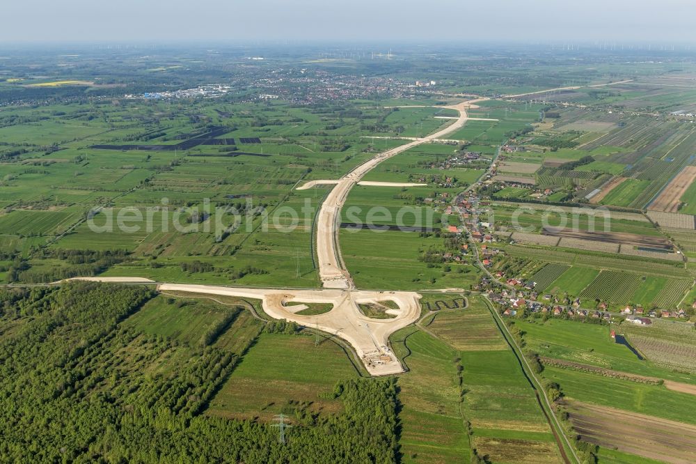 Aerial image Neu Wulmstorf - Construction site for new construction on the motorway route of the motorway exit A26 in Neu Wulmstorf in the state of Lower Saxony, Germany