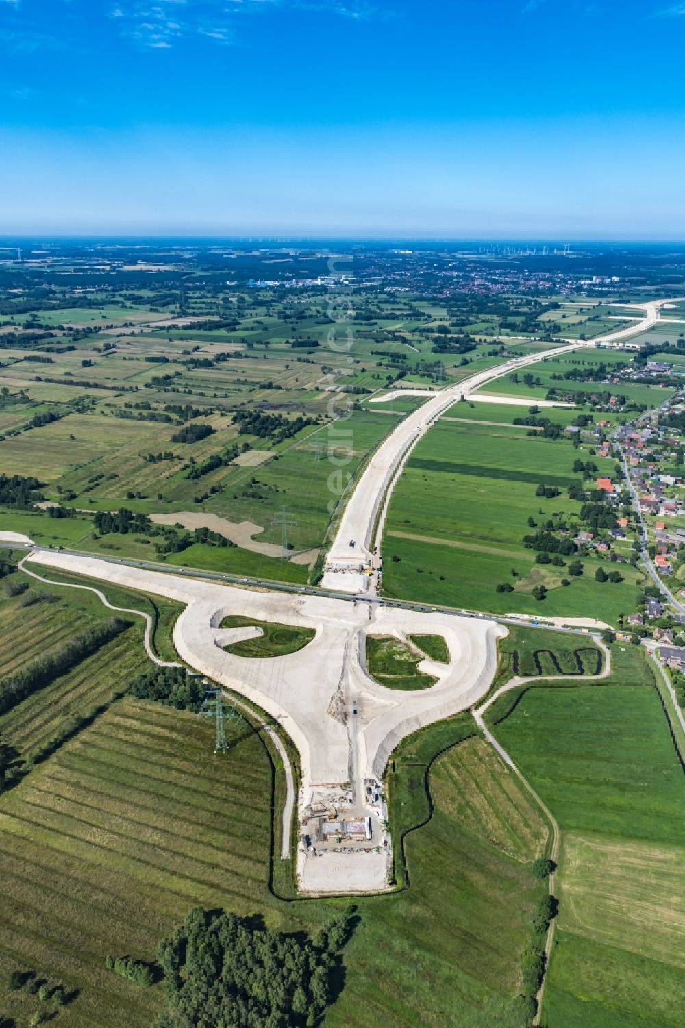 Aerial image Neu Wulmstorf - Construction site for new construction on the motorway route of the motorway exit A26 in Neu Wulmstorf in the state of Lower Saxony, Germany