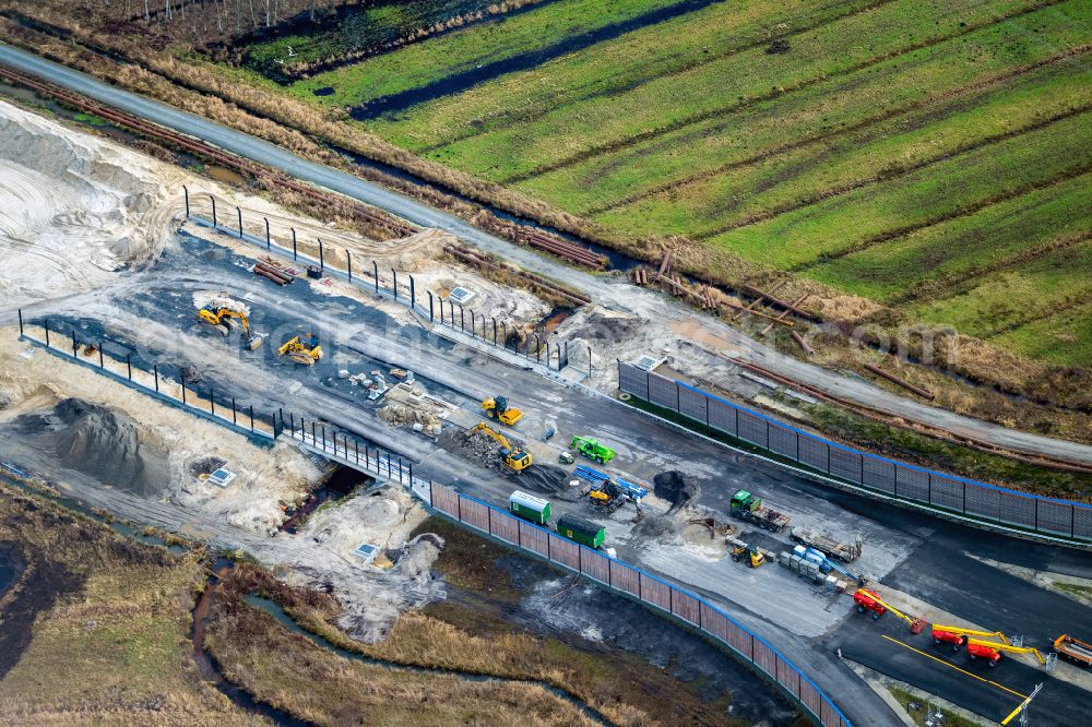 Aerial image Neu Wulmstorf - Construction site for new construction on the motorway route of the motorway exit A26 in Neu Wulmstorf in the state of Lower Saxony, Germany