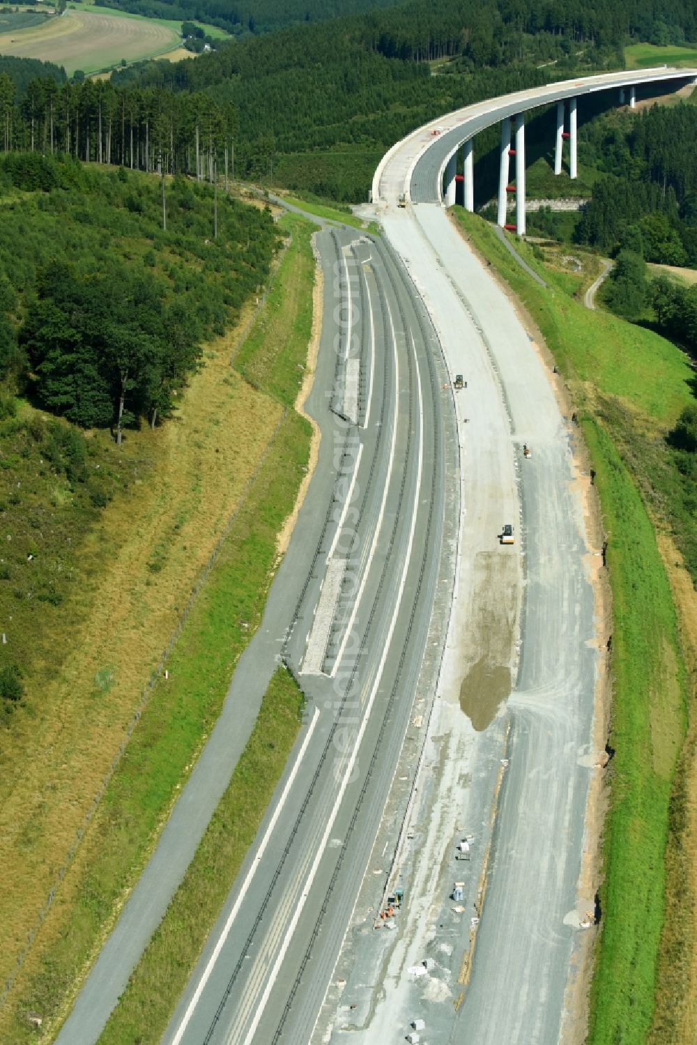 Nuttlar from the bird's eye view: New construction site of the autobahn course of the BAB A46 in Nuttlar in the state North Rhine-Westphalia, Germany