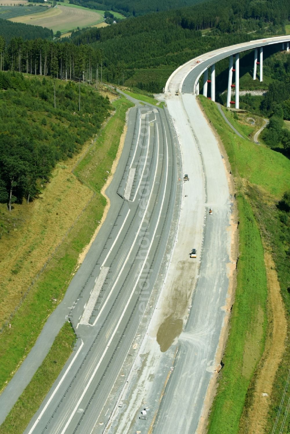 Aerial image Nuttlar - New construction site of the autobahn course of the BAB A46 in Nuttlar in the state North Rhine-Westphalia, Germany