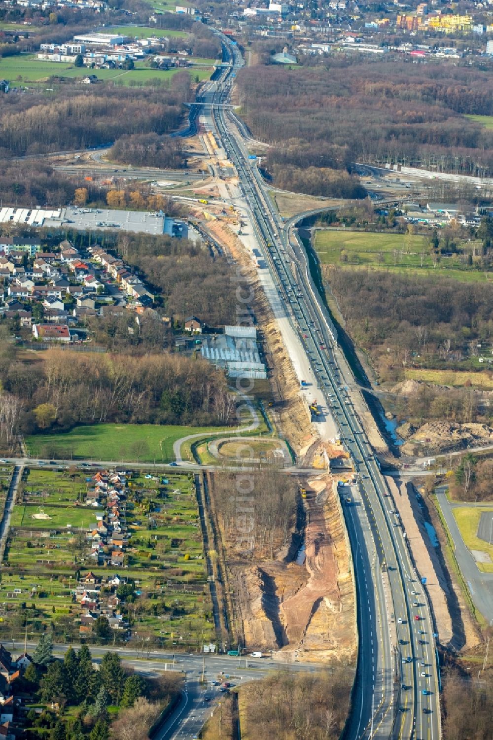 Aerial photograph Recklinghausen - New construction site of the autobahn course of the BAB A43 in the district Stuckenbusch in Recklinghausen in the state North Rhine-Westphalia