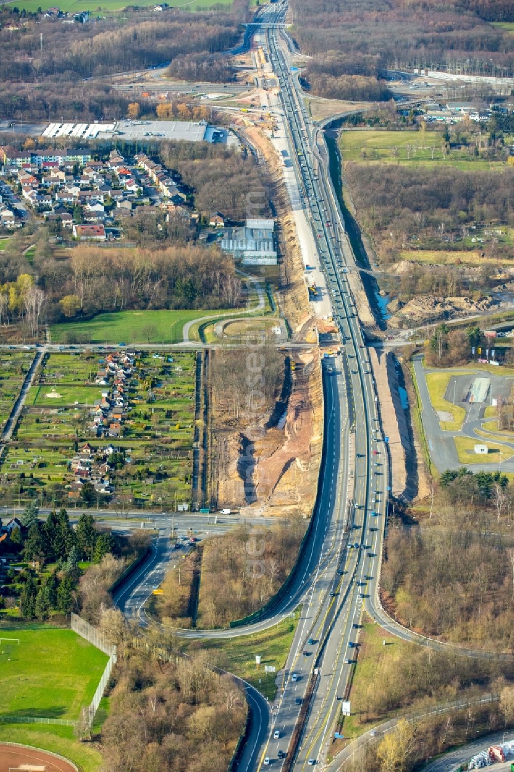 Recklinghausen from above - New construction site of the autobahn course of the BAB A43 in the district Stuckenbusch in Recklinghausen in the state North Rhine-Westphalia