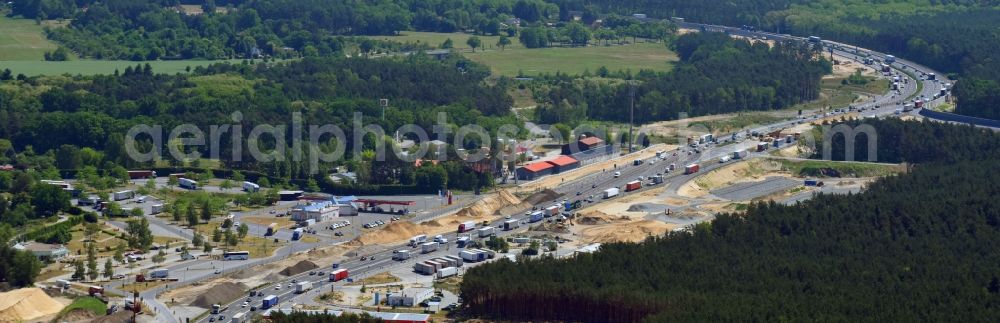 Aerial image Michendorf - New construction site of the autobahn course of the BAB A10 zum 8-streifigen Ausbau in Michendorf in the state Brandenburg, Germany