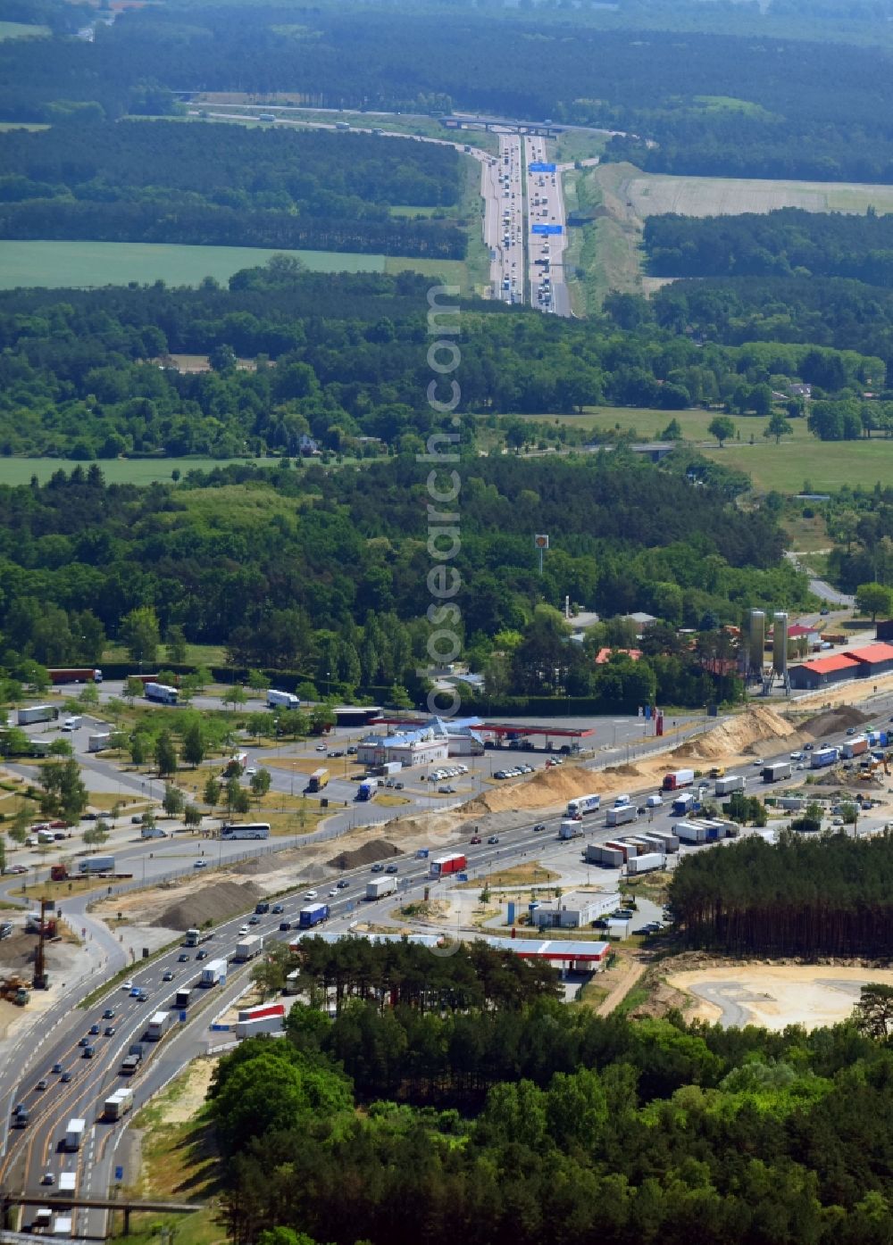 Aerial photograph Michendorf - New construction site of the autobahn course of the BAB A10 zum 8-streifigen Ausbau in Michendorf in the state Brandenburg, Germany