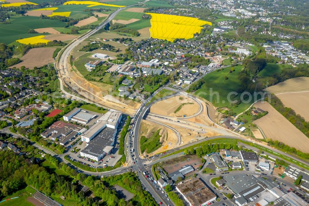 Aerial image Velbert - New construction site of the autobahn course of the BAB A44 to federal street B227 in the district Hetterscheidt in Velbert in the state North Rhine-Westphalia