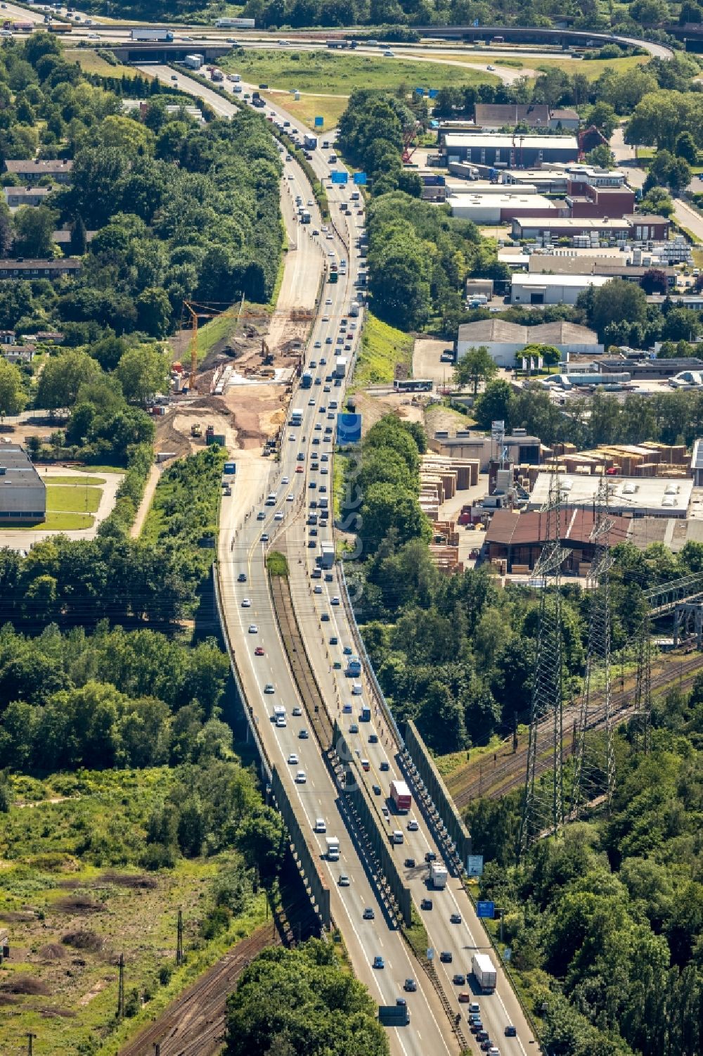 Aerial photograph Herne - New construction of the motorway route BAB 43 about the Forellstrasse in Herne in the state North Rhine-Westphalia, Germany