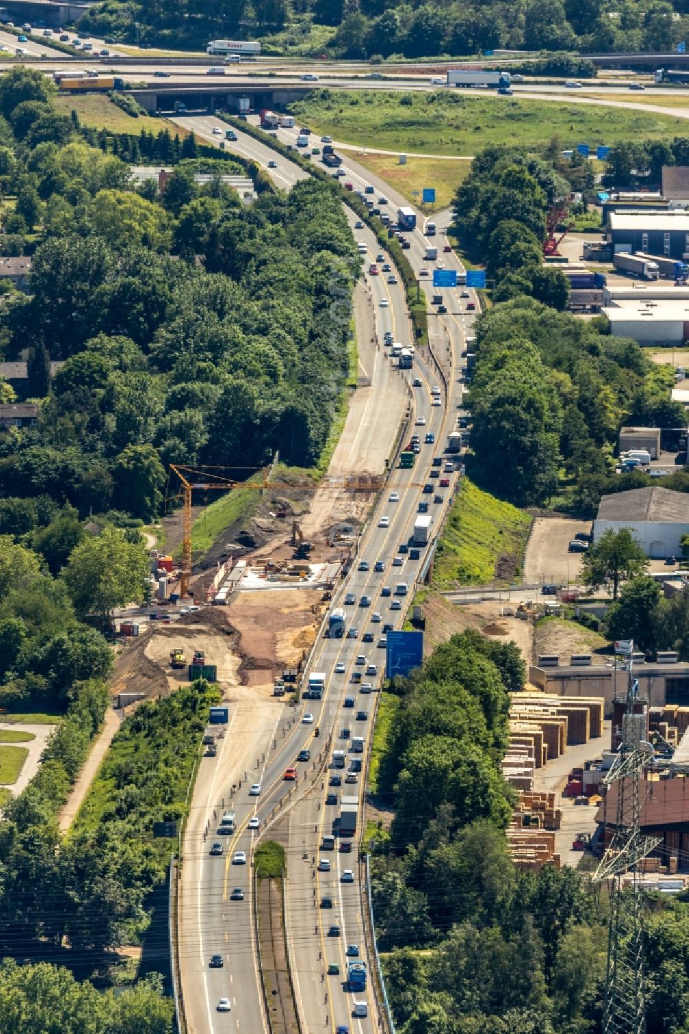 Herne from above - New construction of the motorway route BAB 43 about the Forellstrasse in Herne in the state North Rhine-Westphalia, Germany