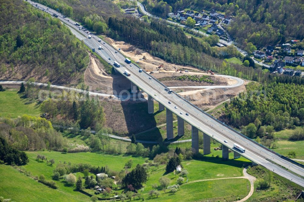 Eisern from above - New construction of the motorway route BAB A45 in Eisern in the state North Rhine-Westphalia, Germany