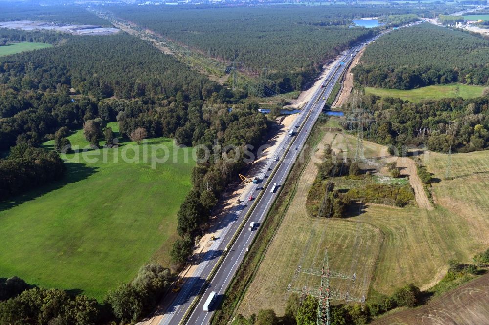 Aerial photograph Hohen Neuendorf - New construction of the motorway route 10 in Hohen Neuendorf in the state Brandenburg, Germany