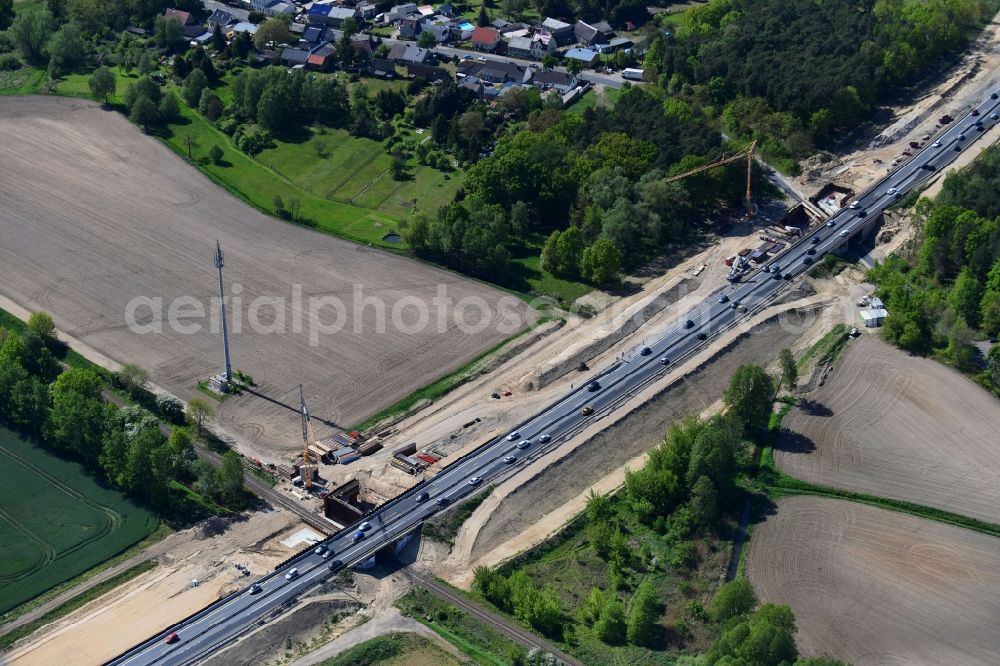 Mühlenbecker Land from above - New construction of the motorway route 10 in Muehlenbecker Land in the state Brandenburg, Germany