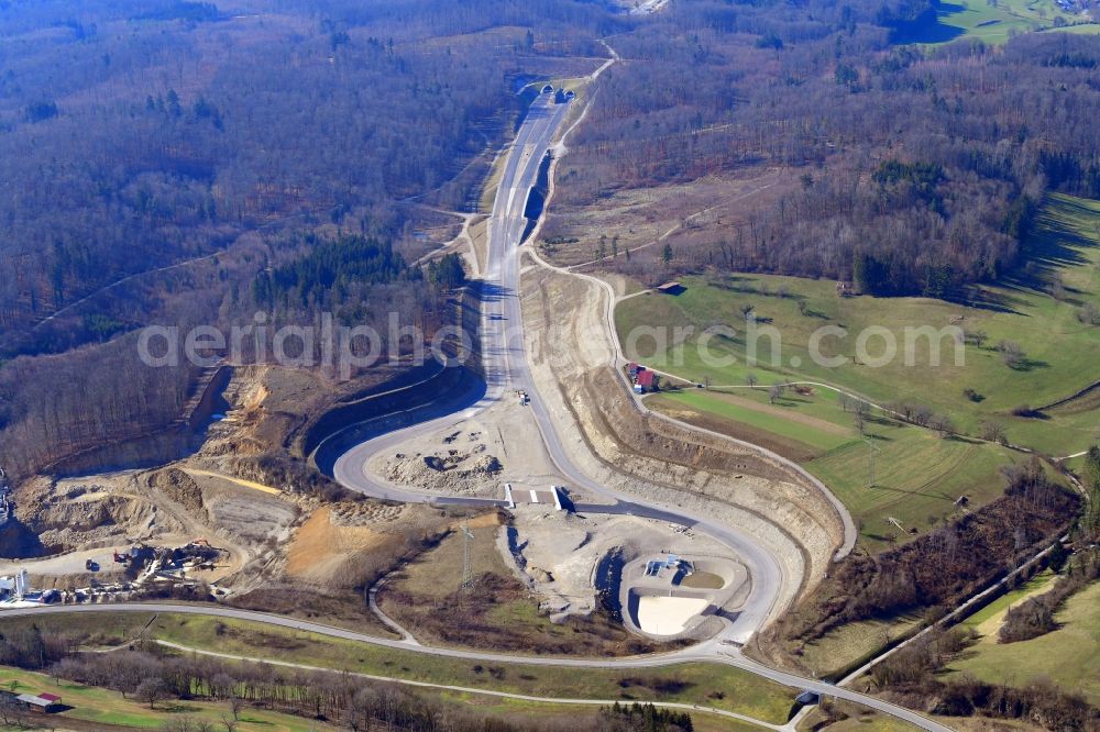 Rheinfelden (Baden) from above - New construction of the motorway route BAB A98 in the district Minseln in Rheinfelden (Baden) in the state Baden-Wuerttemberg, Germany