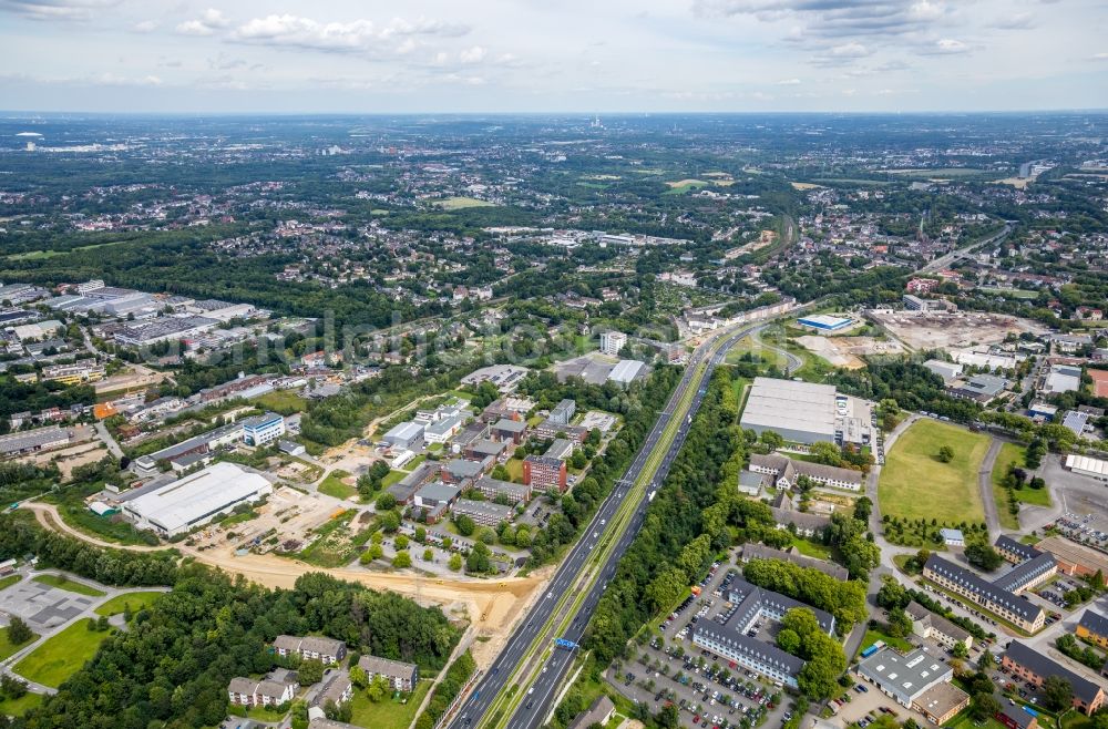 Aerial image Essen - Construction site for the new construction of the motorway entrance on the BAB 40 in Frillendorf in Essen in the federal state of North Rhine-Westphalia, Germany