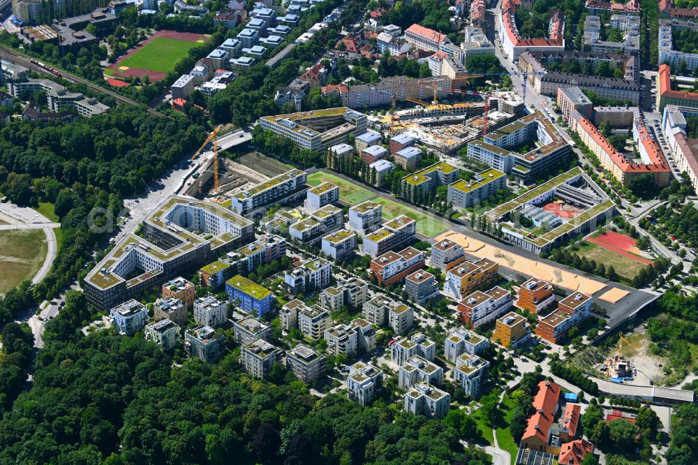 Aerial photograph München - Construction site for the new construction of a bakery on Theresienhoehe (corner Theresienhoehe - Hans-Fischer-Strasse) in the district Schwanthalerhoehe in Munich in the state Bavaria, Germany