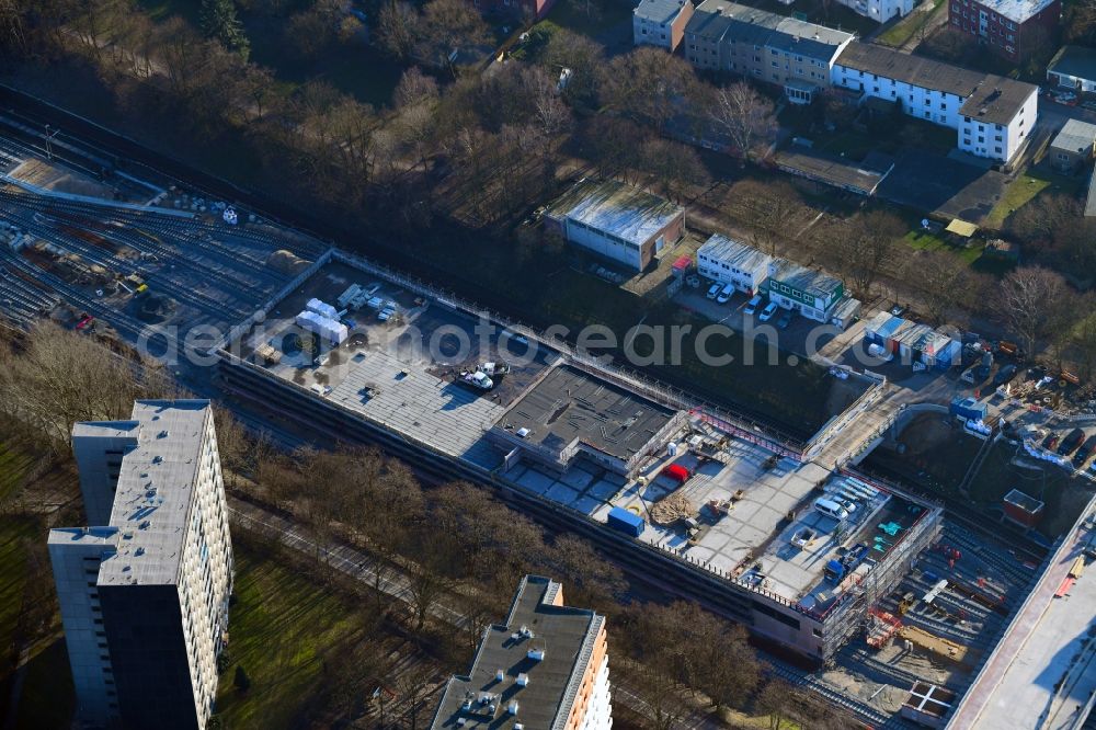 Hamburg from the bird's eye view: Construction site for the new building einer U-Bahn-Betriebswerkstatt of Hamburger Hochbahn AG in the district Horn in Hamburg, Germany