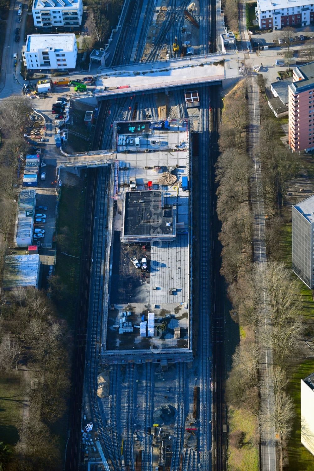 Aerial image Hamburg - Construction site for the new building einer U-Bahn-Betriebswerkstatt of Hamburger Hochbahn AG in the district Horn in Hamburg, Germany