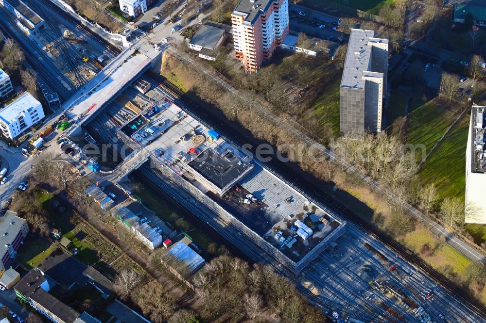 Aerial photograph Hamburg - Construction site for the new building einer U-Bahn-Betriebswerkstatt of Hamburger Hochbahn AG in the district Horn in Hamburg, Germany