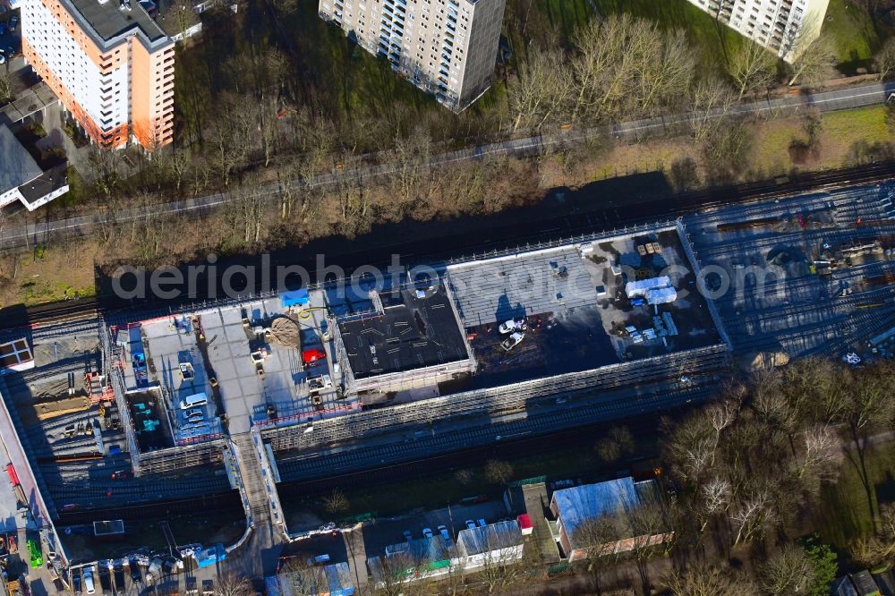 Hamburg from the bird's eye view: Construction site for the new building einer U-Bahn-Betriebswerkstatt of Hamburger Hochbahn AG in the district Horn in Hamburg, Germany