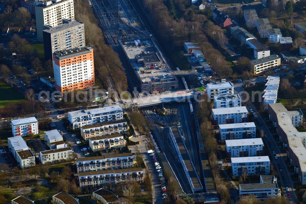 Aerial image Hamburg - Construction site for the new building einer U-Bahn-Betriebswerkstatt of Hamburger Hochbahn AG in the district Horn in Hamburg, Germany