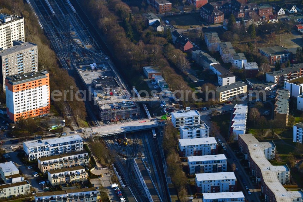 Aerial photograph Hamburg - Construction site for the new building einer U-Bahn-Betriebswerkstatt of Hamburger Hochbahn AG in the district Horn in Hamburg, Germany