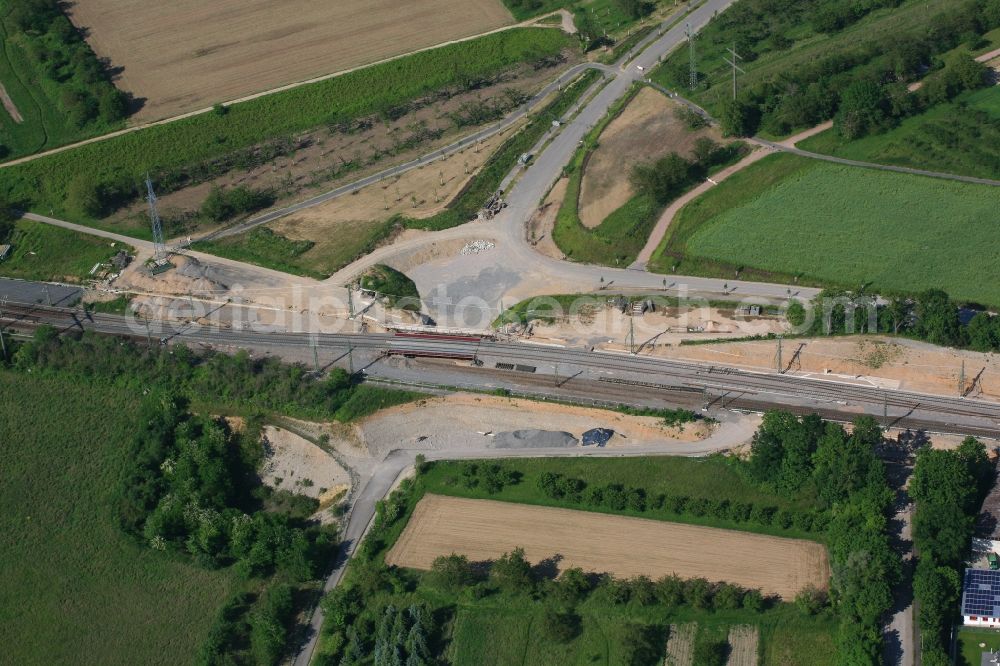 Aerial photograph Weil am Rhein - Construction works for the railway bridge building to route the train tracks in Weil am Rhein in the state Baden-Wuerttemberg