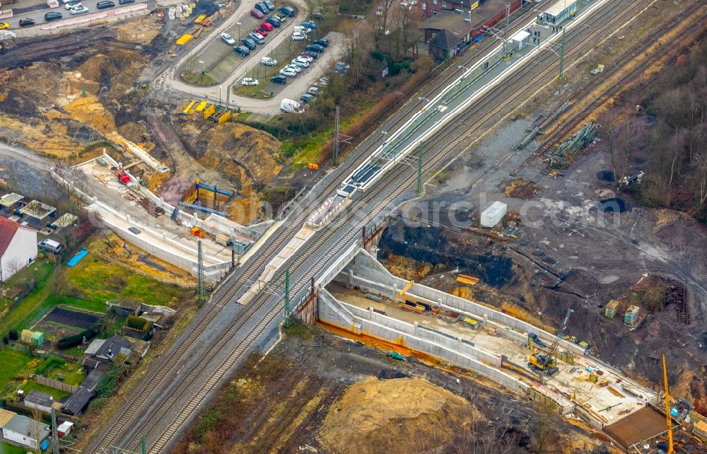 Lünen from the bird's eye view: Construction site for the new building a railway onderpass in the district Preussen in Luenen in the state North Rhine-Westphalia, Germany