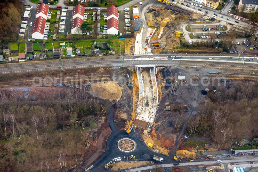 Aerial image Lünen - Construction site for the new building a railway onderpass in the district Preussen in Luenen in the state North Rhine-Westphalia, Germany