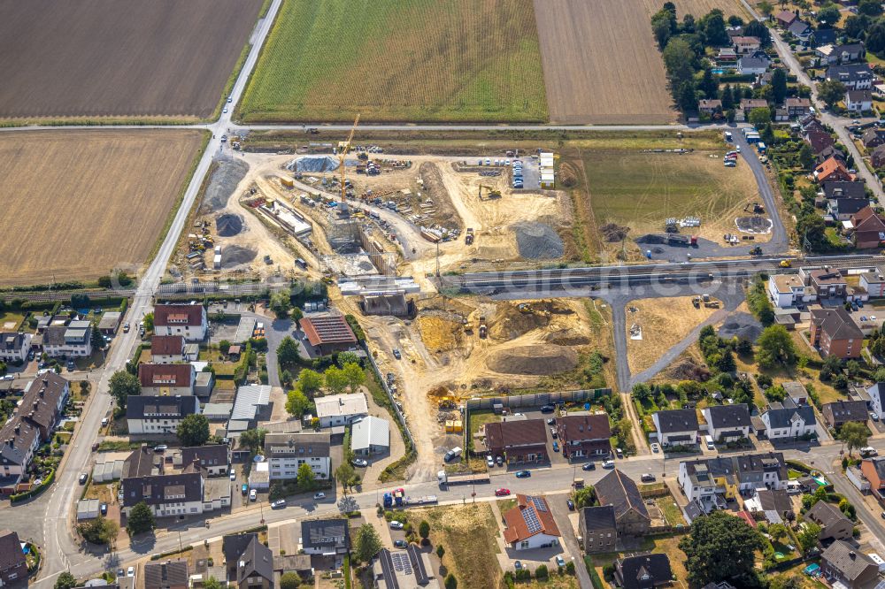 Aerial photograph Hamm - Baustelle zum Neubau eines Bahnhaltepunktes in the district Westtuennen in Hamm at Ruhrgebiet in the state North Rhine-Westphalia, Germany