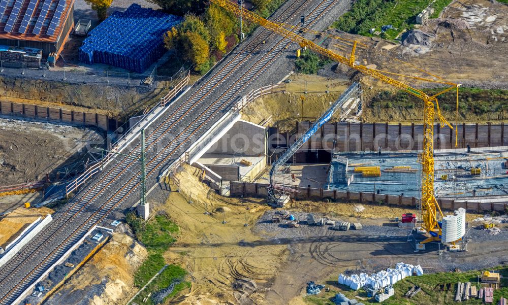 Hamm from the bird's eye view: Baustelle zum Neubau eines Bahnhaltepunktes in the district Westtuennen in Hamm at Ruhrgebiet in the state North Rhine-Westphalia, Germany