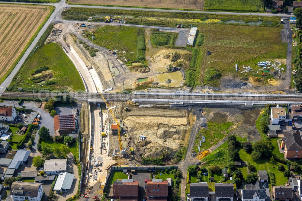 Aerial image Hamm - Baustelle zum Neubau eines Bahnhaltepunktes in the district Westtuennen in Hamm at Ruhrgebiet in the state North Rhine-Westphalia, Germany