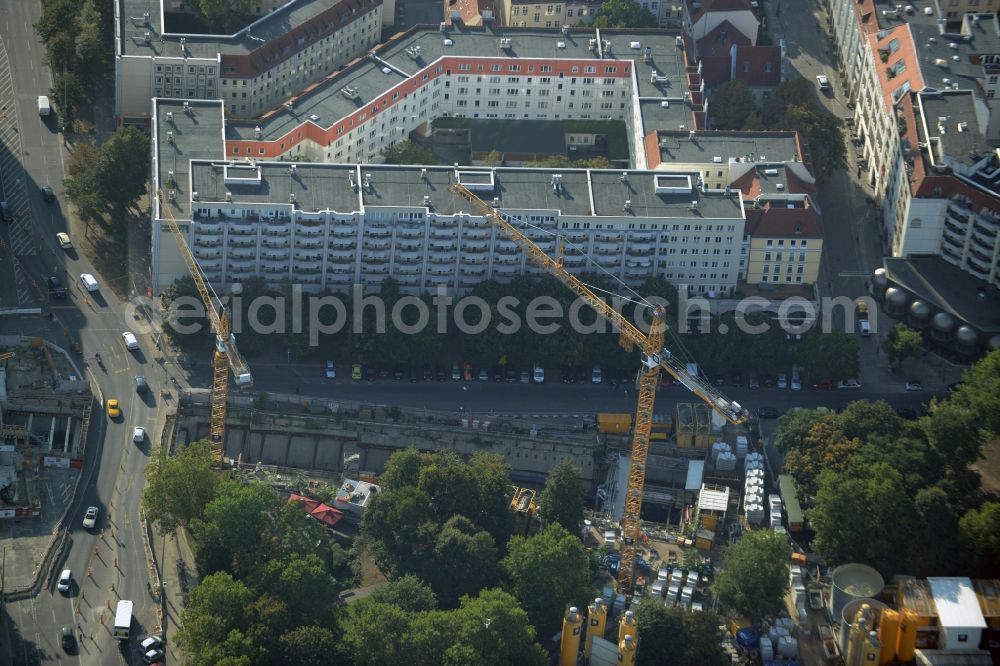 Aerial image Berlin - Construction site of the U-Bahn-Station Berliner Rathaus of the underground line U5 in the Mitte part of Berlin in Germany