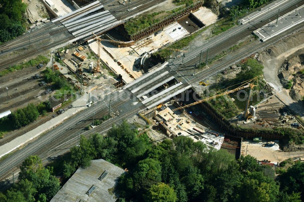 Aerial image Northeim - Construction site for the new building einer Bahnunterfuehrung of DB InfraGO AG in Northeim in the state Lower Saxony, Germany