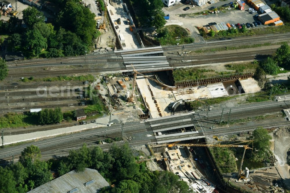 Aerial photograph Northeim - Construction site for the new building einer Bahnunterfuehrung of DB InfraGO AG in Northeim in the state Lower Saxony, Germany