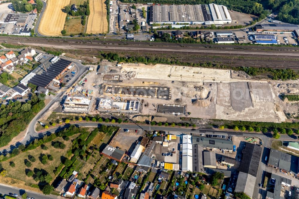 Ahlen from the bird's eye view: Construction site for the new building eines Baubetriebs- und Wertstoffhofes on Daimlerstrasse - Ostberg in Ahlen in the state North Rhine-Westphalia, Germany