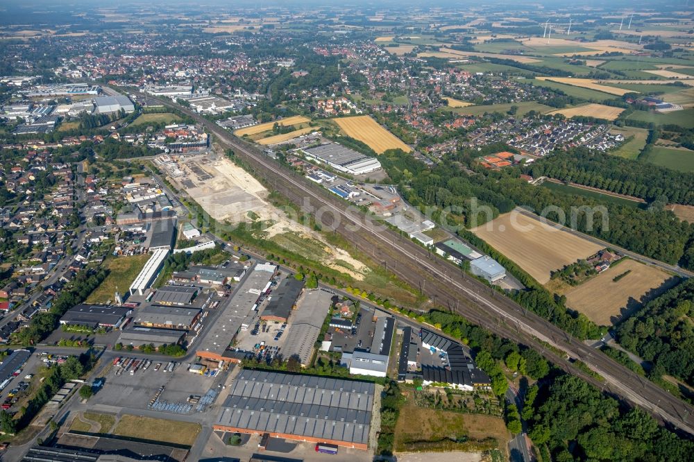 Aerial photograph Ahlen - Construction site for the new building eines Baubetriebs- und Wertstoffhofes on Daimlerstrasse - Ostberg in Ahlen in the state North Rhine-Westphalia, Germany