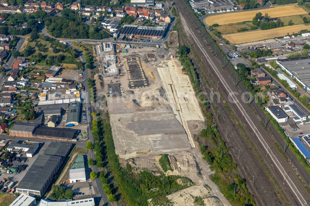 Aerial image Ahlen - Construction site for the new building eines Baubetriebs- und Wertstoffhofes on Daimlerstrasse - Ostberg in Ahlen in the state North Rhine-Westphalia, Germany