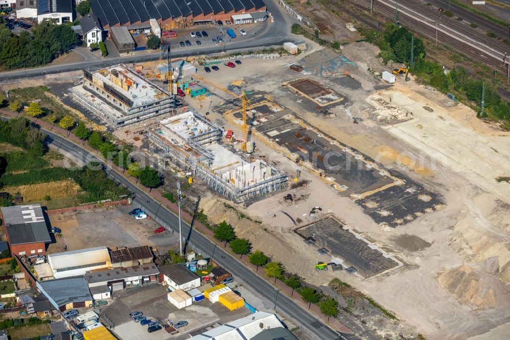 Ahlen from the bird's eye view: Construction site for the new building eines Baubetriebs- und Wertstoffhofes on Daimlerstrasse - Ostberg in Ahlen in the state North Rhine-Westphalia, Germany