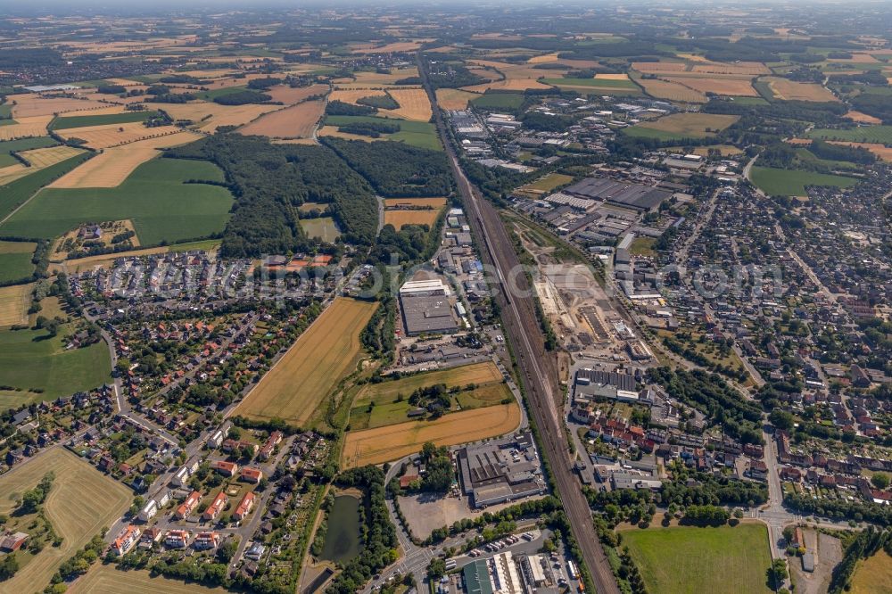 Ahlen from the bird's eye view: Construction site for the new building eines Baubetriebs- und Wertstoffhofes on Daimlerstrasse - Ostberg in Ahlen in the state North Rhine-Westphalia, Germany