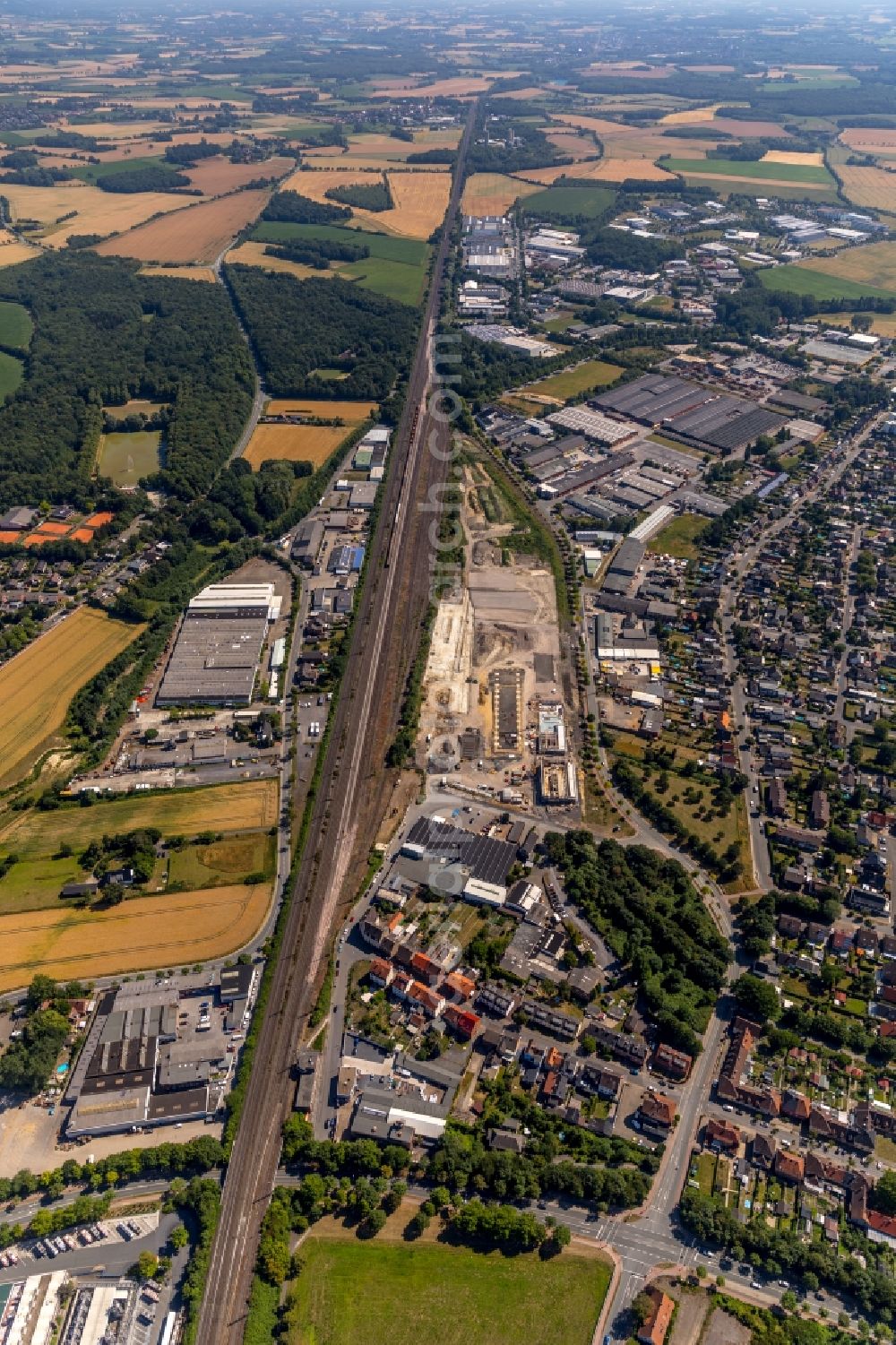 Aerial image Ahlen - Construction site for the new building eines Baubetriebs- und Wertstoffhofes on Daimlerstrasse - Ostberg in Ahlen in the state North Rhine-Westphalia, Germany