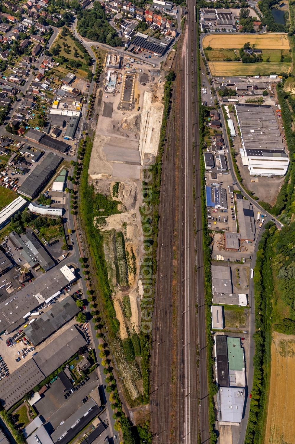 Aerial photograph Ahlen - Construction site for the new building eines Baubetriebs- und Wertstoffhofes on Daimlerstrasse - Ostberg in Ahlen in the state North Rhine-Westphalia, Germany