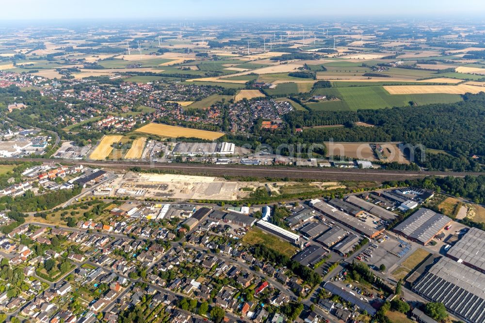 Aerial image Ahlen - Construction site for the new building eines Baubetriebs- und Wertstoffhofes on Daimlerstrasse - Ostberg in Ahlen in the state North Rhine-Westphalia, Germany